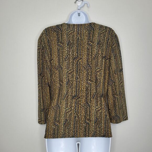 Brown gold line print art to wear grunge square neck 3/4 sleeve top large - Picture 2 of 6